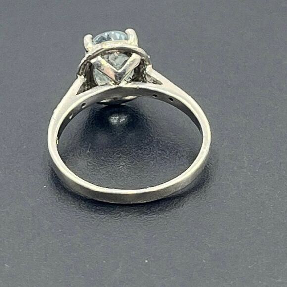 Blue Topaz Sterling Silver Halo Vintage Style 10x6mm Oval Gemstone Ring Sz 8.5 - Picture 2 of 6